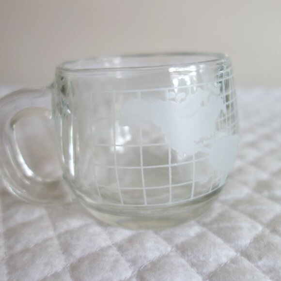 Vtg NESTLE Clear Glass Coffee Cup Mug Etched Globe / World - Picture 3 of 6